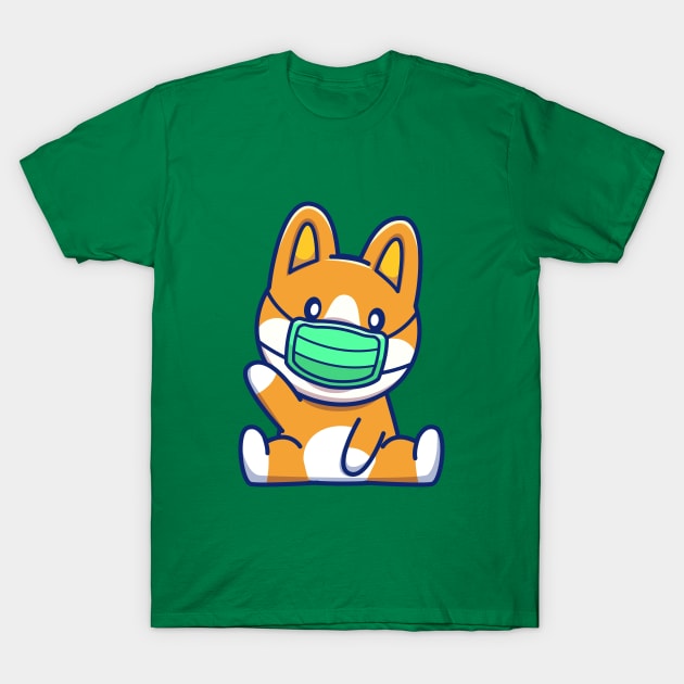 Cute Corgi Wearing Mask Cartoon T-Shirt by Catalyst Labs